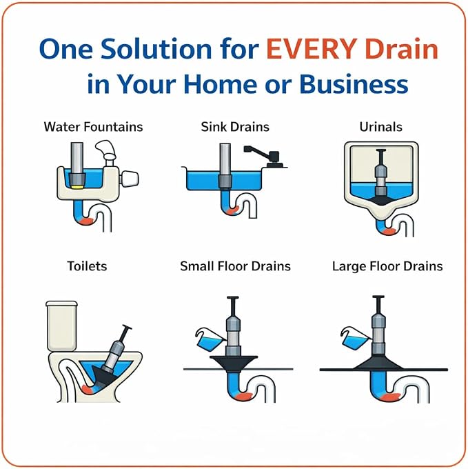 Powerflo Instant Drain Opener, Non-Chemical Hydraulic Action Clears Clogs Fast, Works on All Drain Sizes, Safe for Plumbing & Vents, Powerful solution with 22 applications (Pack of 2)