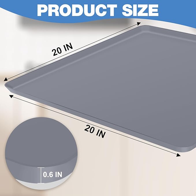 ToLanbbt Mini Fridge Silicone Mat, 20" x 20" x 0.6" Mini Fridge Drip Tray Under Refrigerator Mat Carpet Floor Protector, Leak-Resistant Portable AC Pan for Washing Machine Dishwasher Dryers, Gray