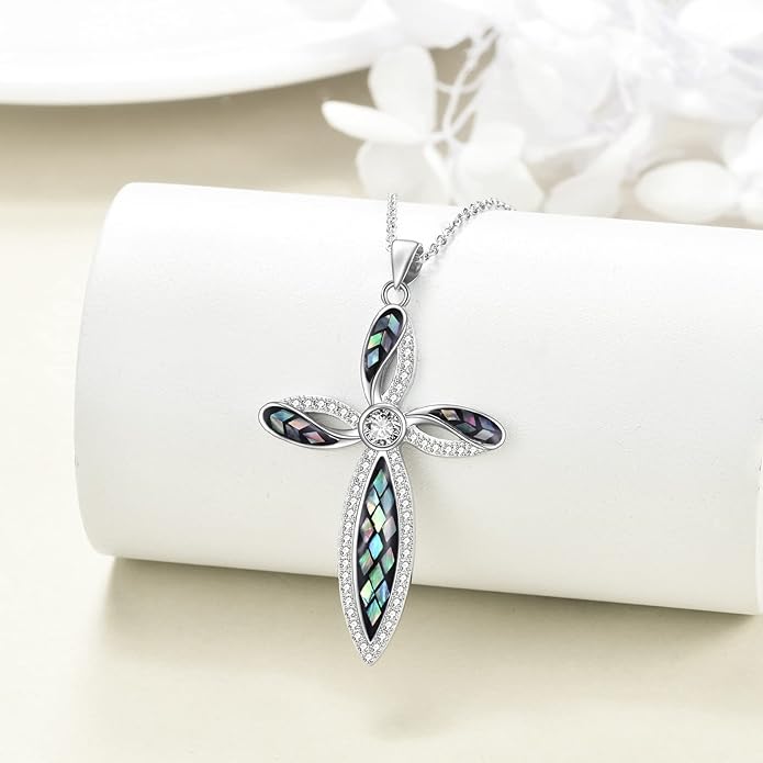 ONEFINITY Religious Cross Pendant Necklace Sterling Silver Origami Cross Pendant Gifts for Women Men Jewelry