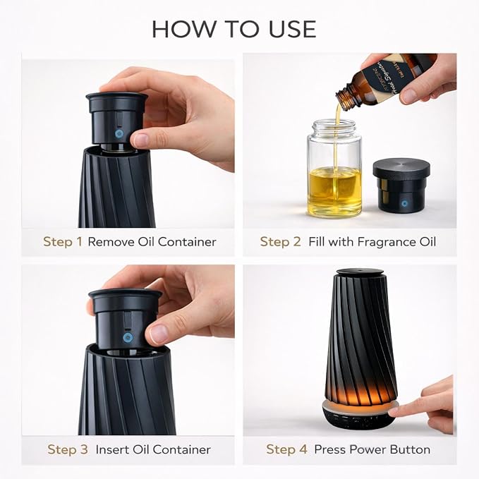Black Pearl Smart Aroma Machine with Timer - Waterless Fragrance Oil Diffuser 100ml, Bluetooth and Manual Control, Whisper Quiet Operation, Rechargeable for Home, Office, Spa, and Hotel