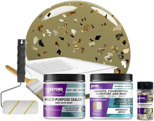 Beyond Paint Oxford Bronze Flecks Countertop Makeover Kit with Paint, Sealer, Flecks, and Tools for Countertops, Sage
