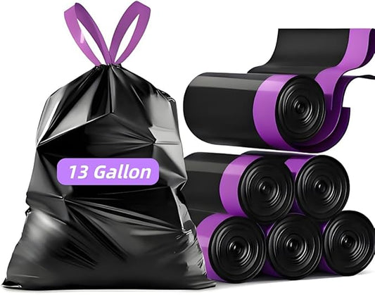 13Gallon multipurpose trash bags, Drawstring Design, Extra Durable and Unscented Garbage Bags，1 mil, Count for Home, Bathroom, Office, Outdoor Camping，140 Count.