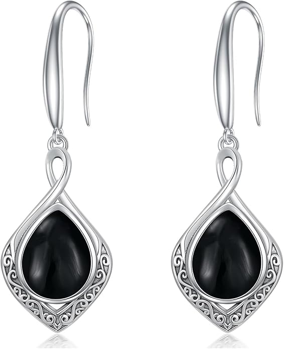 PELOVNY Celtic Knot Filigree Earrings for Women 925 Sterling Silver Moss Agate/Birthstone Infinity Earrings Birthday Christmas Jewelry Gifts for Mom Daughter Wife Sister