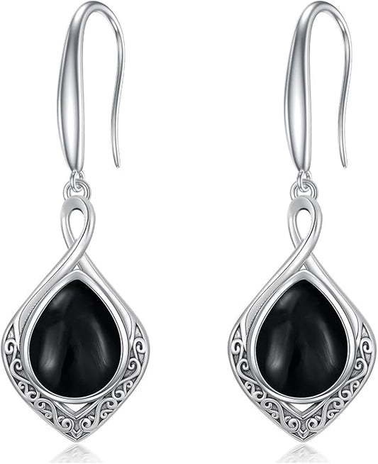 PELOVNY Celtic Knot Filigree Earrings for Women 925 Sterling Silver Moss Agate/Birthstone Infinity Earrings Birthday Christmas Jewelry Gifts for Mom Daughter Wife Sister
