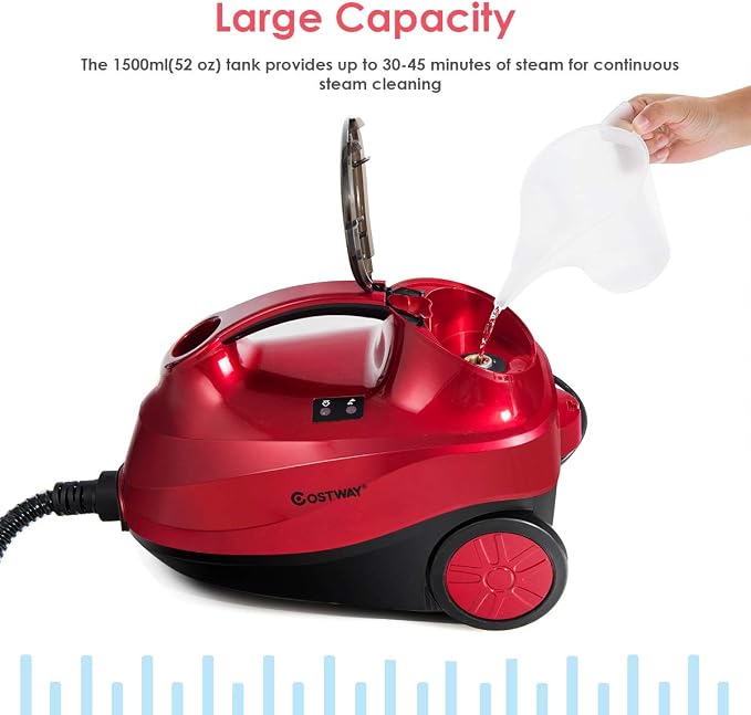 Moccha 2000W Steam Cleaner w/ 19 Accessories, 2000 W Household Steamer w/ 1.5L Tank for Chemical-Free Cleaning, Heavy Duty Household Cleaning Machine for Floors, Windows, Cars (Red)
