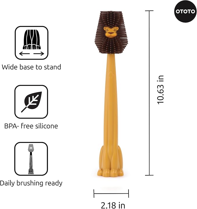OTOTO Cleo Lion Brush – Silicone Bottle Brush, Cute Lion-Shaped Design, Perfect for Baby Bottles, Water Bottle Cleaner, Funny & Unique Gift for White Elephant