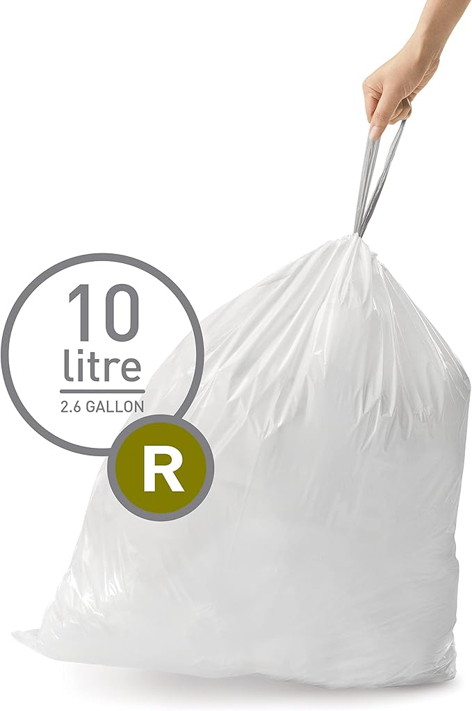 simplehuman CW0253 Code R, Custom Made Bin Liners, 3 x Pack of 20 (60 Bags), White Plastic