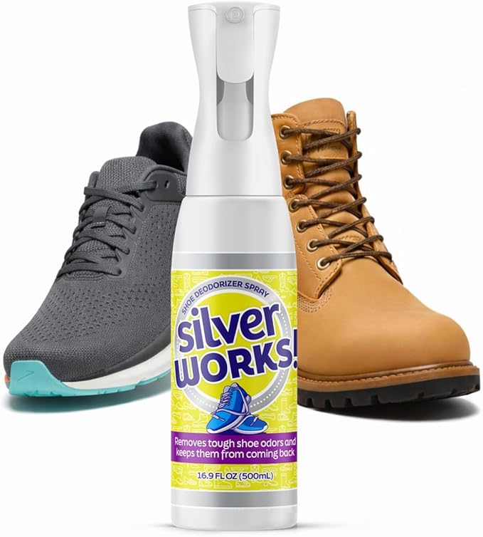 SilverWorks! Shoe Deodorizer Spray For Smelly Shoes - Shoe Odor Elimination - Boot, Sneaker, Shoe Smell Eliminator - Stinky Shoes Odor Eliminator, Shoe Freshener Spray -16.9oz