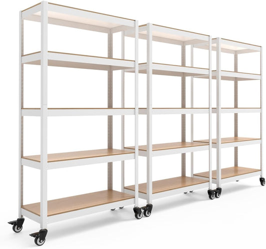 HOMEDANT House White 5-Tier Metal Rolling Cart Shelf Rack Casters Heavy Duty Wheel Shelving Unit Adjustable Utility Storage Shelves Organizer Shelf Kitchen Garage 36.2" W x 16.5" D x 69.5" H 3Pack