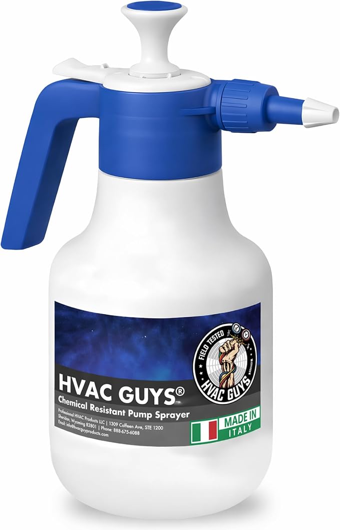 HVAC Guys Coil Cleaner Pump Sprayer | Handheld Chemical Pump Sprayer with 360° Spray Angle | Adjustable Nozzle, EPDM Seals | 48 oz Capacity