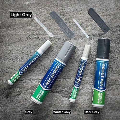 Grout Pen Tile Paint Marker: Waterproof Grout Colorant and Sealer to Renew, Repair, and Refresh Tile Grout - Cleaner Coating Stain Pens - 2 Pack, 5mm Narrow and 15mm Wide Tip Pen - Light Grey