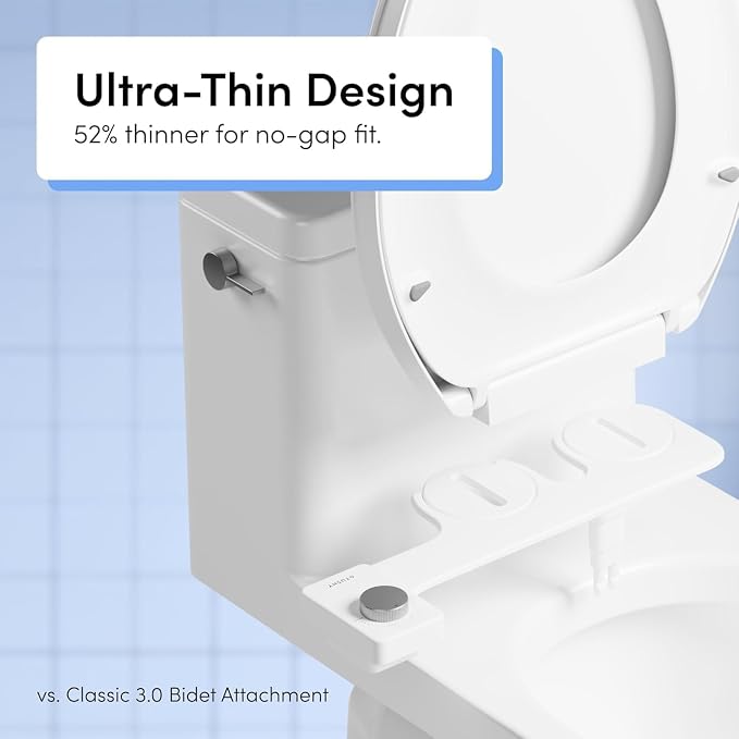 TUSHY NEW Fresh Dual Nozzle Cool Water Bidet: Ultra Slim Toilet Seat Attachment Sprayer with Luxury 2 in 1 Front & Rear, Self-Cleaning, 180º Clean, (DIY Install, 10 Minutes), Matte Silver Knob