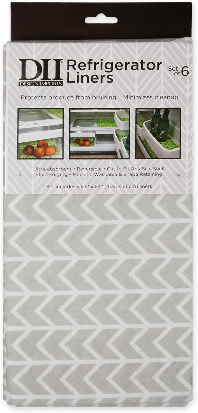DII Fridge Liner Collection Non-Adhesive, Cut to Fit, 12x24, Cool Gray Herringbone, 6 Piece