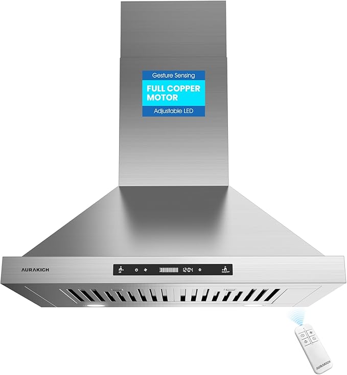 30-inch Wall Mount Range Hood, 900 CFM Ducted/Ductless Kitchen Vent Hood with Full Copper Motor, Triple Smart Controls (Gesture/Remote/Touch), Tunable LED Lighting, Stainless Steel