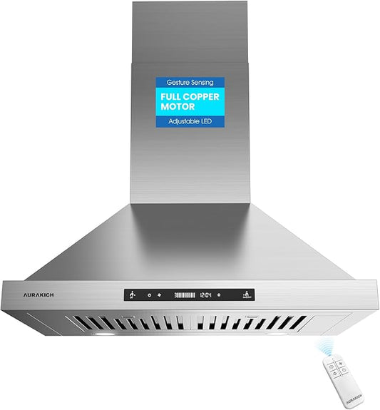 30-inch Wall Mount Range Hood, 900 CFM Ducted/Ductless Kitchen Vent Hood with Full Copper Motor, Triple Smart Controls (Gesture/Remote/Touch), Tunable LED Lighting, Stainless Steel