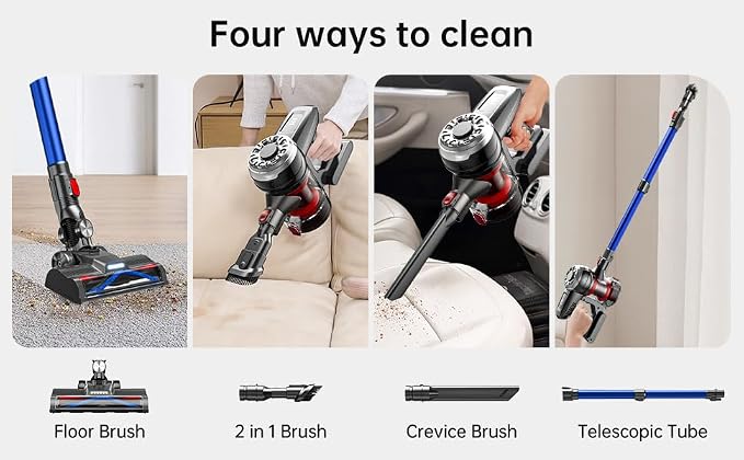 Cordless Vacuum Cleaners for Home, 45 Min Runtime, LED Headlights, 2-Speed, Telescopic Tube, Powerful Suction, Rechargeable, Lightweight & Versatile Household Essentials Stick Vacuum Cordless