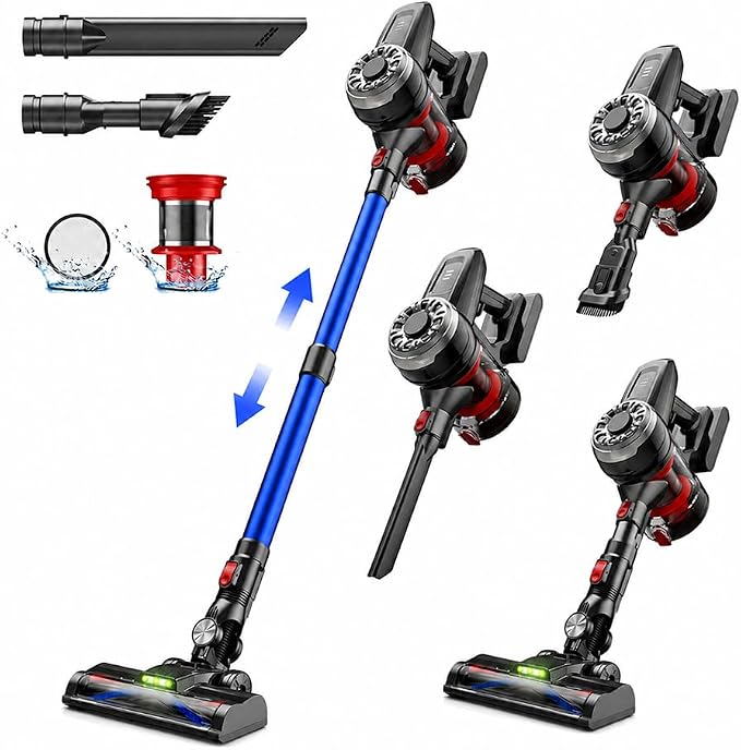 Cordless Vacuum Cleaner, 45Kpa Lightweight Stick Vacuum with Powerful Suction, 45Mins Runtime, Detachable Battery, Anti-Tangle Rechargeable Vacuum for Carpets, Pet Hair, Hardwood Floors