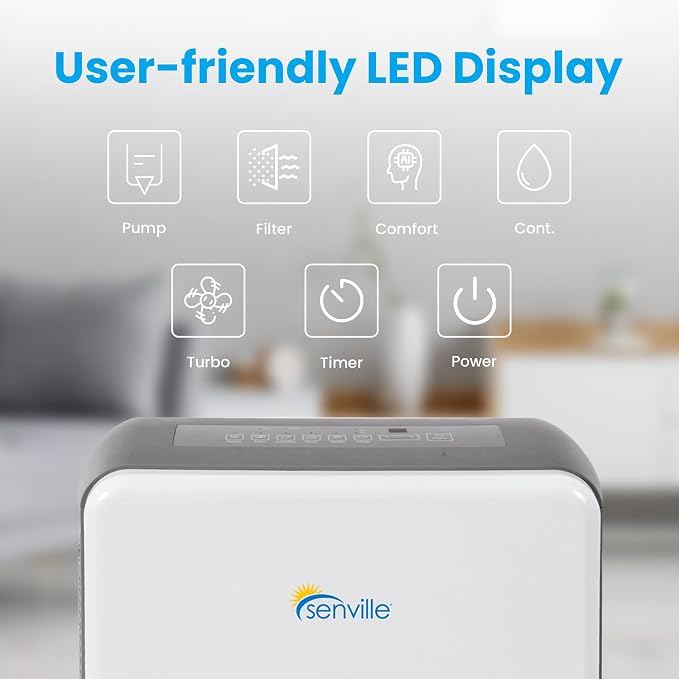 Senville 20 Pint Dehumidifier, Energy Star Certified, Washable Filter, Ideal for Basements, Bedroom, Living Space, Energy Star, Washable Filter, Up to 1,500 Sq. Ft., White