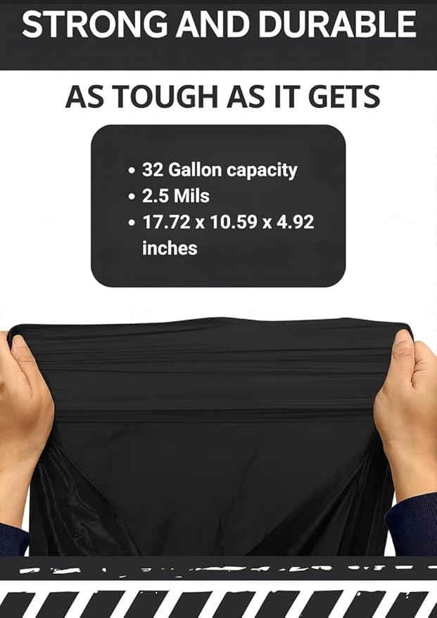 32–33 Gallon Heavy Duty Trash Bags, 100 Count – 2.5 Mil Thick Black Contractor Garbage Bags for Outdoor Bins, Lawn, Construction & Commercial Use – Tear-Resistant Can Liners, 32" x 38"
