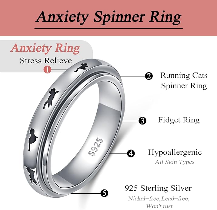 Ladytree Spinner Fidget Anxiety Ring,925 Sterling Silver Stress Relief Worry Ring,Platinum Plated ADHD Autism Jewelry,Birthday Mom Gift for Women