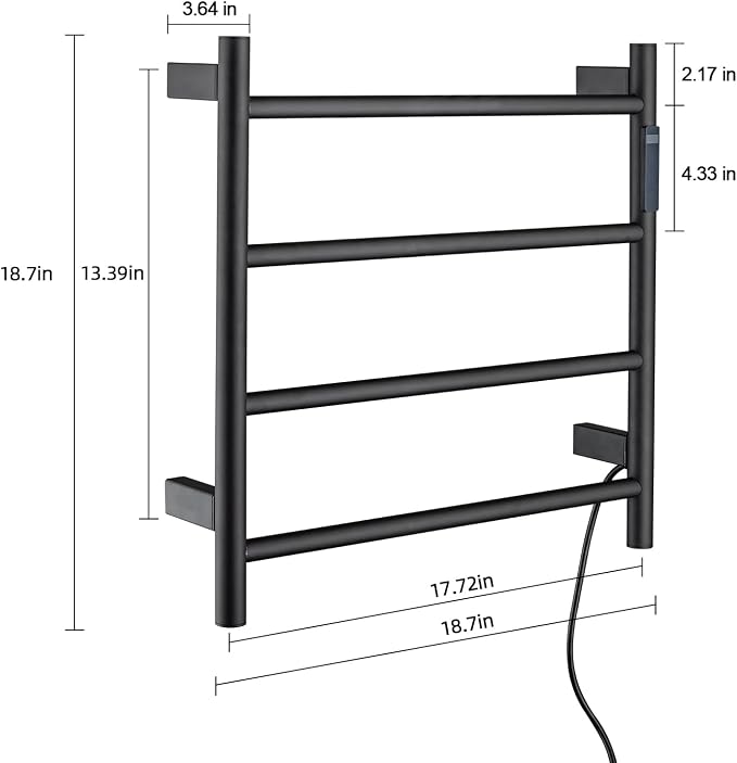 Heated Towel Racks,4 Bars Towel Warmer Rack for Bathroom, Wall Mounted Electric Towel Warmer with Timer, Plug-in/Hardwired Towel Dryer Rack Matte Black