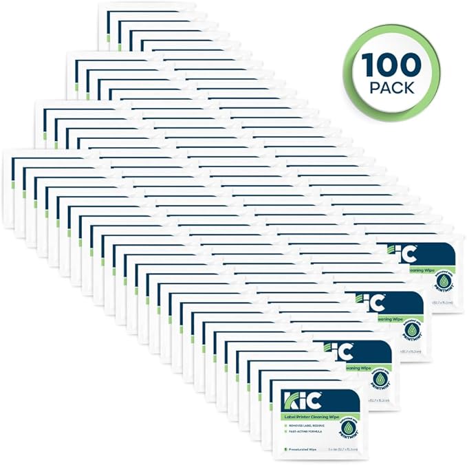 KICTeam - Label Printer Cleaning Wipes (100 Wipes) - NSF Certified - For Cleaning Printer Printhead, Platen Rollers & Cutter - Saturated with Fast-Acting Formula, PrintMint™