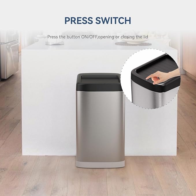 ELLO&ALLO 50 Liter 13 Gallon Touchless Rectangular Automatic Motion Sensor Trash Can for Kitchen, Brushed Stainless Steel Finish