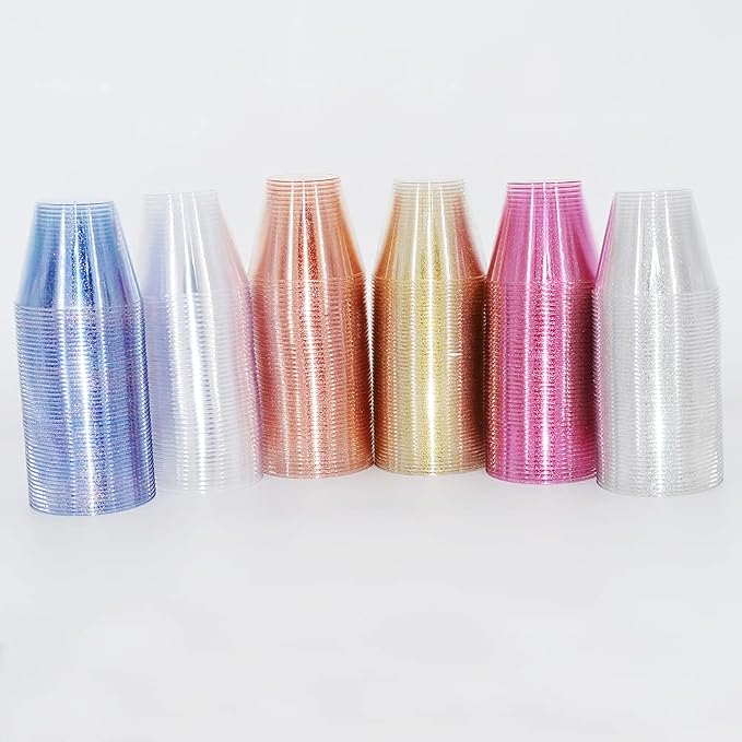 Homy Feel 9 Oz Blue Glitter Plastic Cups - 100PCS, Disposable Cocktail & Wine Cups for Wedding Party