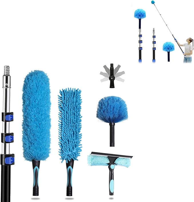 MAYKI 12 Feet Cobweb Duster 2 PCS & 12 Feet High Reach Dusters for Cleaning 5 PCS