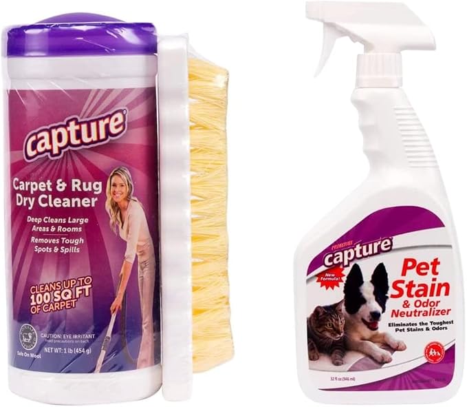 Capture Carpet & Rug Dry Cleaner (1 lb) Pet Stain & Odor Neutralizer (32 oz), Pet Stain Remover for Carpet, Rug, Couch, Car & Upholstery Bundle