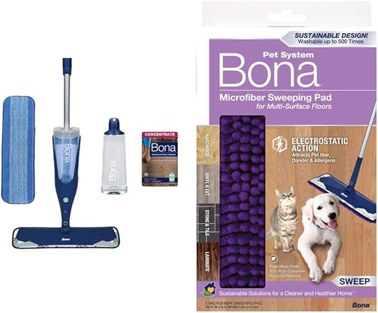 Bona Hardwood Floor Premium Spray Mop + Microfiber Cleaning Pad Bundle for Wood Floors