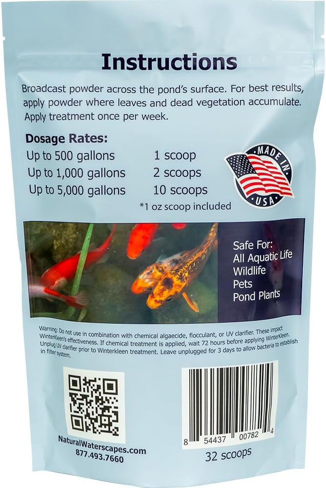 WinterKleen Fall & Winter Bacteria for Ponds | Koi Pond Winterizer, Leaf Digester, Natural Cleaner - Powerful Concentrated Enzymes and Microbes Clean Pond Water