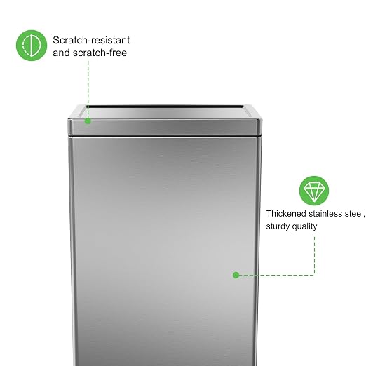 SIMPLYKLEEN 40 Liter / 10.5 Gallon Kitchen Trash Can with Lid, Large Step Garbage Can, Soft-Close Trash Bin for Bathroom Office, Brushed Stainless Steel