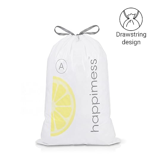 happimess 8 Gallon (30L) Drawstring Trash Bags, Lemon Scent, White, Heavy Duty MDPE Liners for Kitchen and Household, Odor Control, Custom Fit 80 Count (4 Packs of 20 Liners) HPM3100A-W-4SET