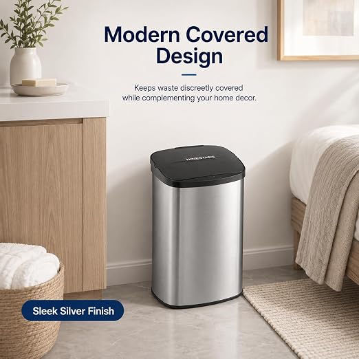 DZT-8-1 8L Stainless Steel Smart Trash Can with Motion Sensor | Touchless Auto-Open Lid | Compact Countertop Waste Bin for Bathroom, Kitchen & Office | Quiet Soft-Close | Battery Powered