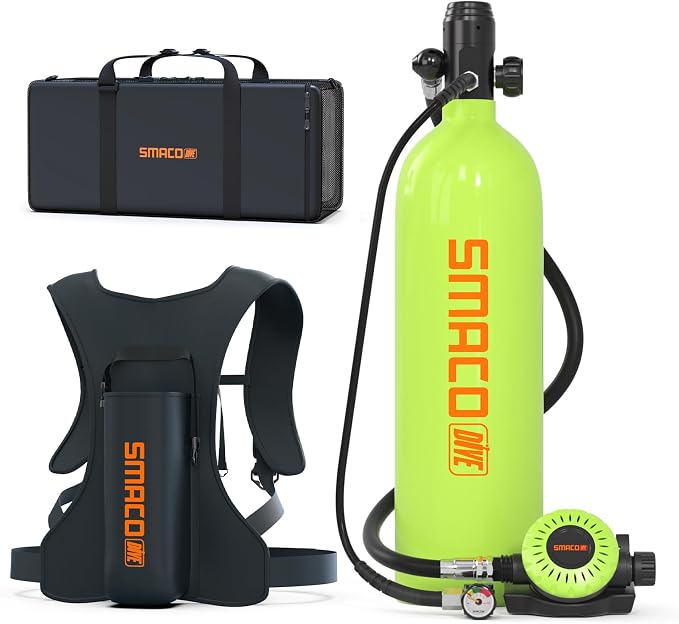 SMACO Mini Scuba Tank 1.9L Capacity Diving Oxygen Tank for Underwater Breathing Reusable Small Scuba Tank Kit with Portable Bag Scuba Cylinder for Underwater Entertainment/Diving Work