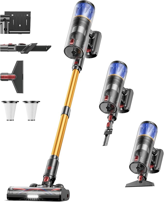 Cordless Vacuum Cleaner, 65KPA 650W 70Mins Stick Vacuum Cordless with Three Suction Modes, Self-Standing&LED Touch Screen, Anti-Tangle Brush, Vacuum Cleaners for Home/Pet Hair/Carpet