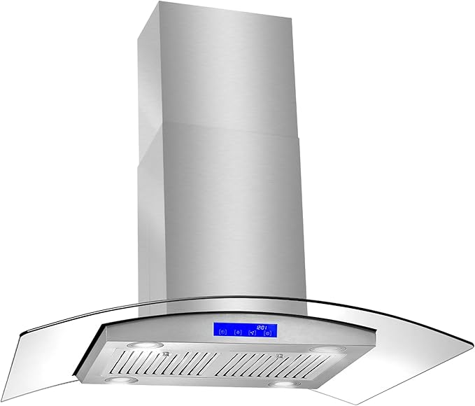 COSMO COS-668ICS900 36 in. Lumin Collection 380 CFM Ducted Island Range Hood, Soft Touch Controls, LED Lights, Stainless Steel
