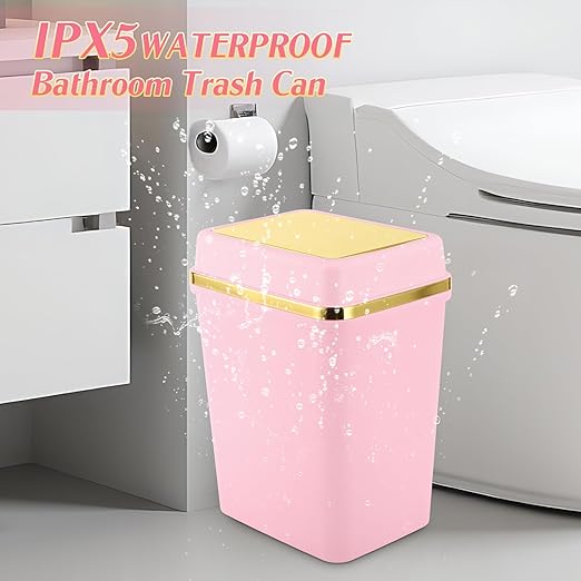 Bathroom Trash Can with Lid 4 Gallon Pink Trash Can Bedroom Trash Can Small Garbage Can with 150 Counts Trash Bags for Small Bathroom Bedroom Office