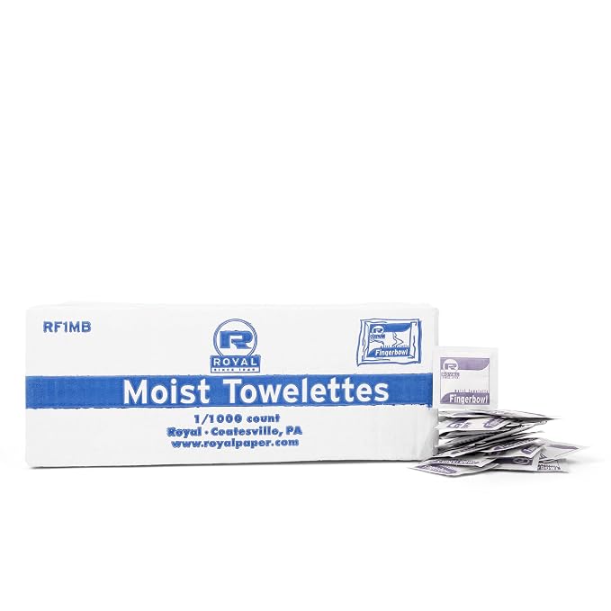 Royal Moist Wet Wipe Towelette, Individually Wrapped, Package of 1000