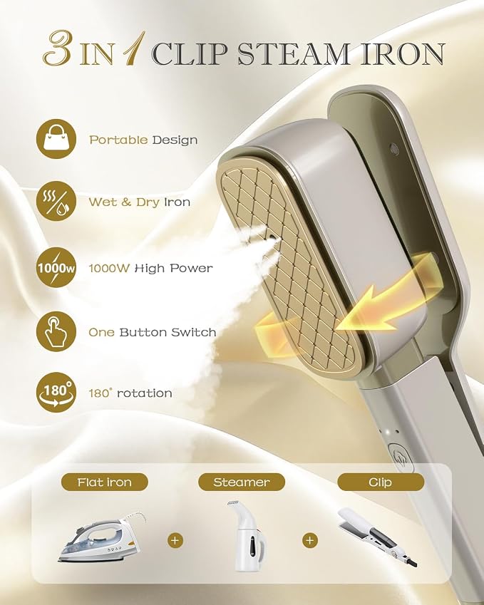 Press Iron Steamer for Clothes Portable: 3-in-1 Travel Steamer for Clothes Portable Mini, Handheld Garment Steamer for Home, Wet & Dry Iron, 15s Fast Heat up,No Ironing Board Required