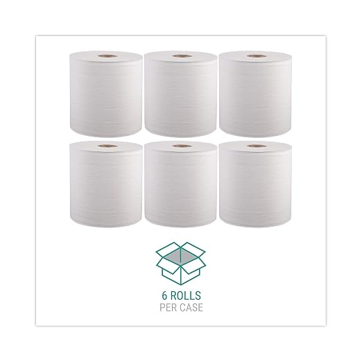 Windsoft Commercial Paper Towels, Hardwound Roll Hand Towels, 6-Pack, 8" x 800ft per Roll, White, Hardwound Towel Dispensers Refill
