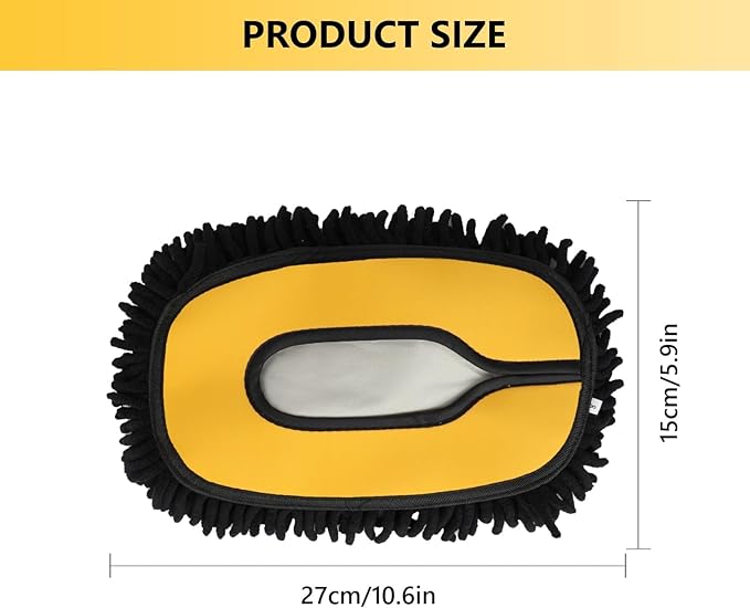 15° Curved Car Wash Brush with 43" Telescopic Handle – Microfiber Chenille Car Wash Mop for RV, SUV, Truck & Boat – Soft, Scratch-Free Extendable Cleaning Tool (Yellow&Black, Mop Refill Cover)