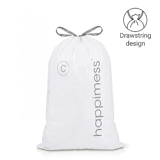 happimess 13.2 Gallon (50L) Drawstring Trash Bags, Unscented, White, Heavy Duty LDPE Liners for Kitchen and Household, Custom Fit 40 Count (2 Packs of 20 Liners) HPM3000C-W-2SET