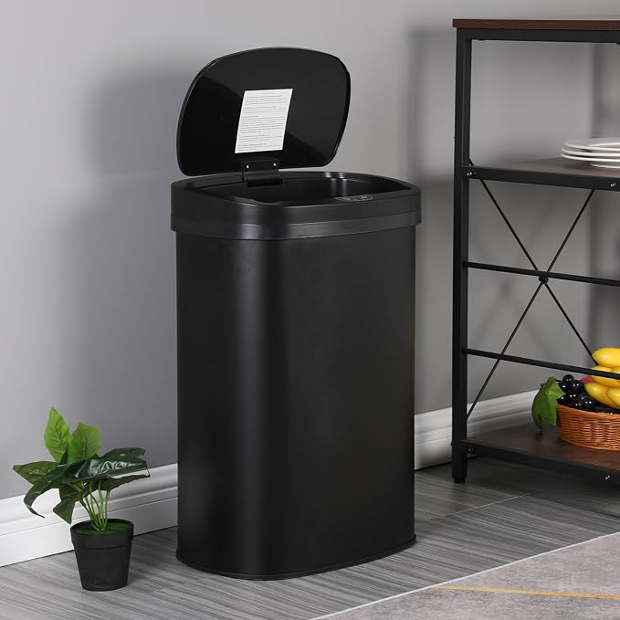 Furniture of America Verbena 13 Gallon Metal Household Trash Can with Motion Sensor Lid for Kitchen, Blue
