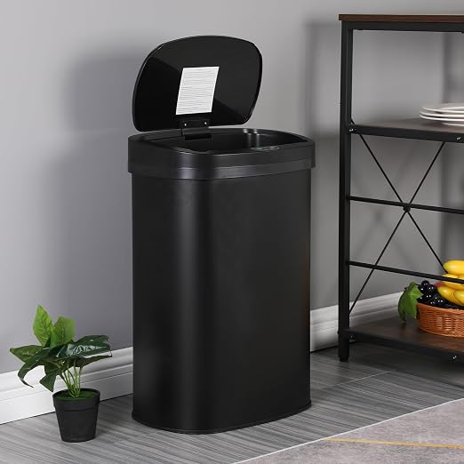 24/7 Shop at Home Freeway 13 Gallon Metal Household Trash Can Motion Sensor Lid for Kitchen, Black