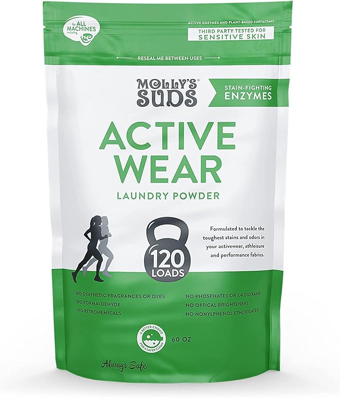 Molly's Suds Activewear Laundry Detergent (120 Loads) & XL Wool Dryer Balls (White) Bundle