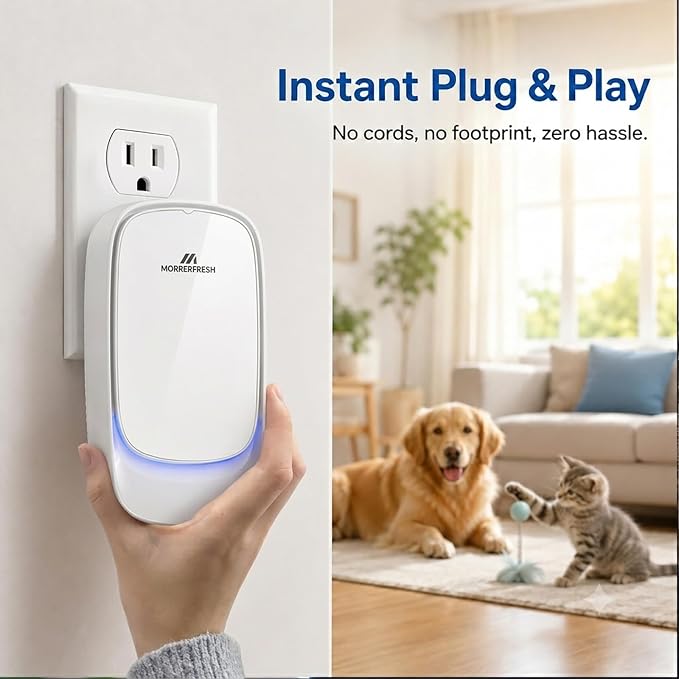 Cat Litter Deodorizer - Pet Odor Eliminator for Strong Odors | Plug In Filterless Air Purifier & Quiet Freshener for Multi-Cat Litter Box, Bedroom, Kitchen, 24H Ozone Free Odor Control