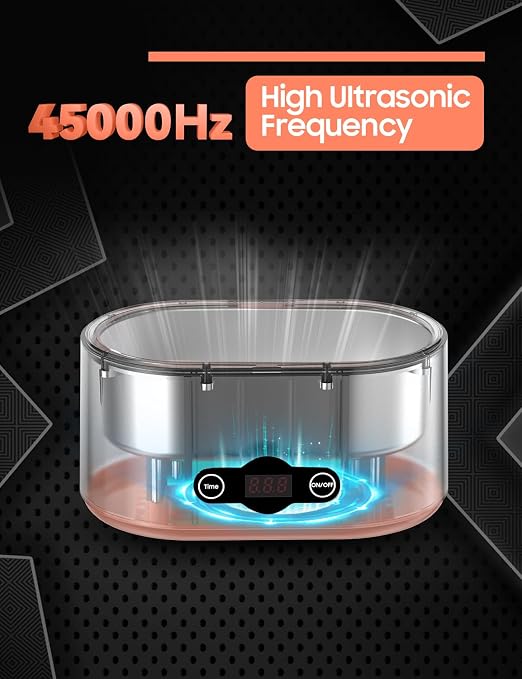 20OZ Ultrasonic Glasses Cleaner 45KHz Deep Cleaning with 5 Timer Modes Ultrasonic Retainer Cleaner for Jewelry Eyeglasses Watches Dental Appliances Use 600ML Jewelry Cleaner Ultrasonic Machine