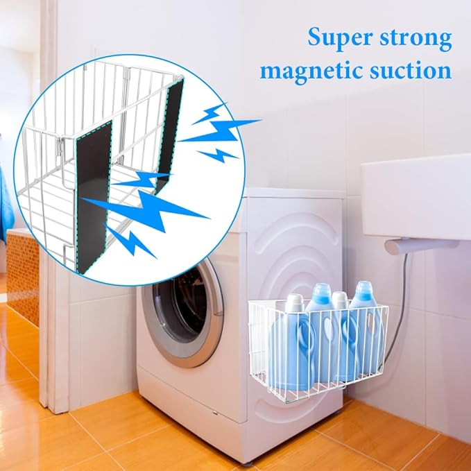 Picowe Extra Large Dryer Ball Organizer Magnetic Storage Bin, Foldable Magnetic Dryer Ball Holder for Laundry Room Organization and Storage to Hold 4-6 Dryer Balls, Without Ball（White,L）